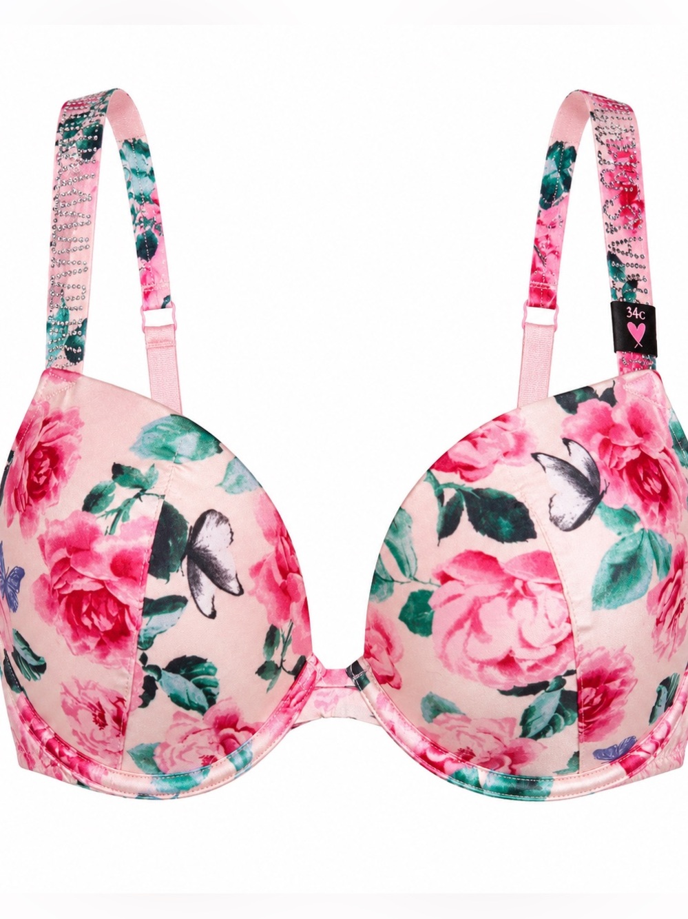 Victoria's Secret Pink Floral Underwire Bra with Green Accents